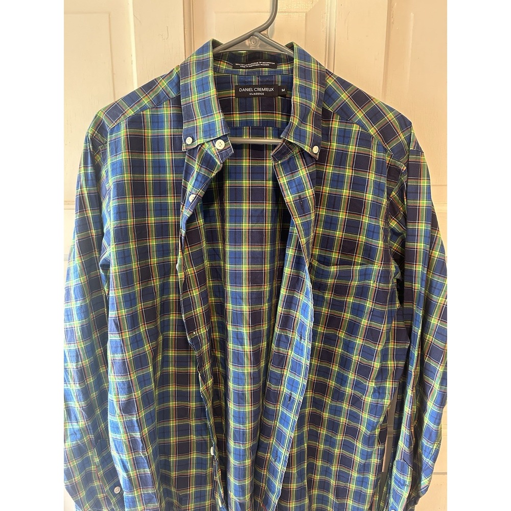 Daniel Cremieux Classics M Button Up Dress Shirt blue plaid work career everyday